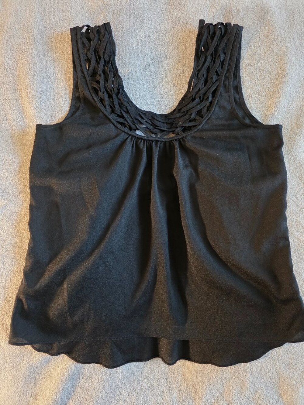 Top (Naked Zebra): Tank, black, braided collar, Size M